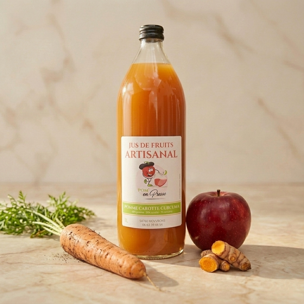 Apfel-, Karotten- und Kurkumasaft